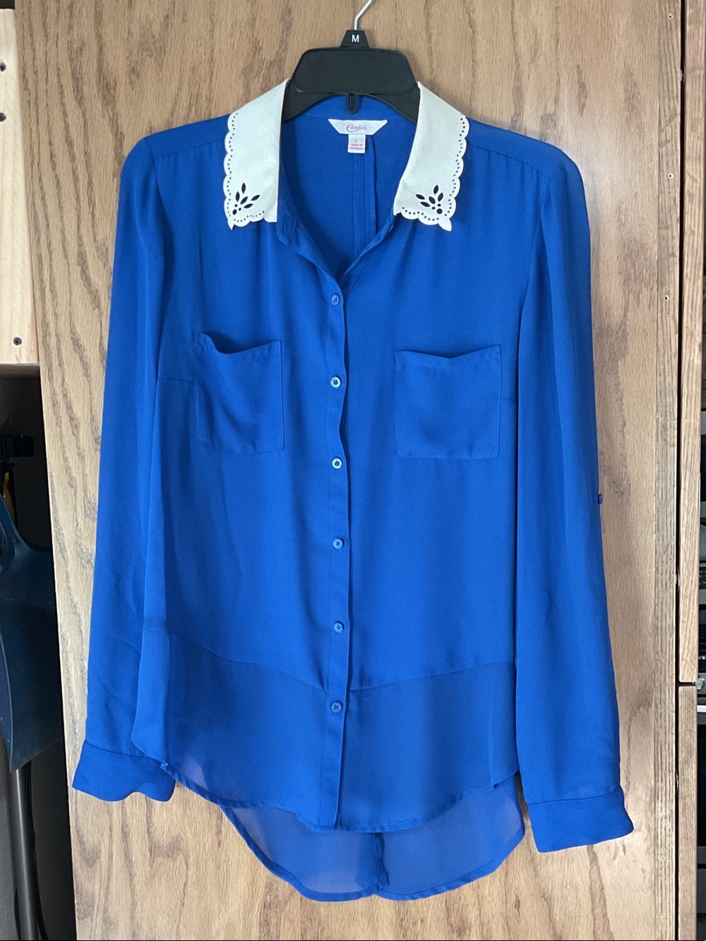 Candie's Royal Blue Button-Down Blouse with White Eyelet Collar